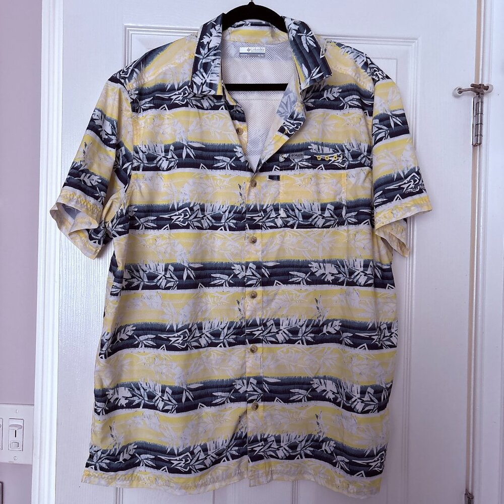 Columbia Men's PFG Super Slack Tide Camp Shirt Blue Yellow Athleisure Sporty XL
